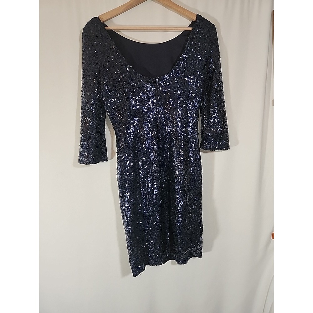 LULUS Delightful Ways Navy Blue All Over Sequin Mini Body Con Dress Womens‎ M - Picture 4 of 9